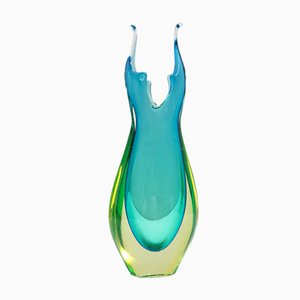 Turquoise and Chartreuse Sommerso Murano Glass Vase from Cenedese, 1950