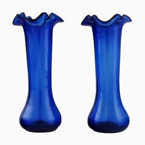 20th Century Blue Art Glass Vases, Set of 2