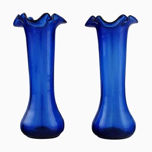 Vases en Verre Bleu, 20ème Siècle, Set de 2