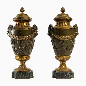 Cassolettes en Bronze Doré et Patiné, Set de 2