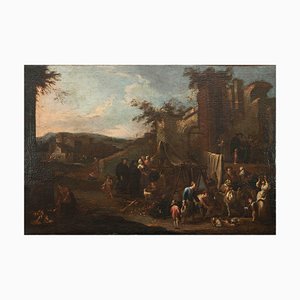 Pietro Domenico Olivero, Escena de mercado, Pintura al óleo sobre lienzo, siglo XVIII
