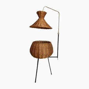 Rattan Nähtisch Stehlampe, 1960er