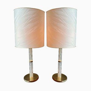 Hollywood Regency Table Lamps with Ice Glass Bases from Kaiser, Set of 2