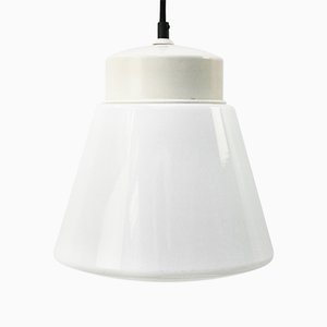 Lampe à Suspension Industrielle Vintage en Verre Opalin Blanc par Philips
