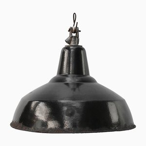 Vintage Dutch Industrial Black Enamel Hanging Lamp