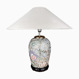 Grande Lampe de Bureau Fleur Vintage en Céramique, Italie, 1970s