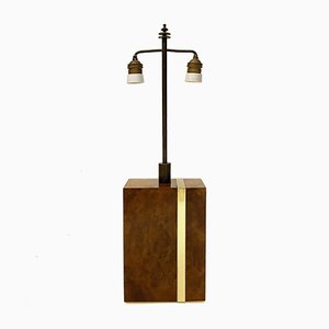 Italian Modernist Lamp in Thuya Burl Wood and Brass, 1970s