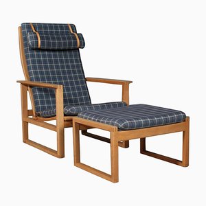 2254 Oak Sled Lounge Chair and Ottoman by Børge Mogensen for Fredericia, 1956,, Denmark, Set of 2