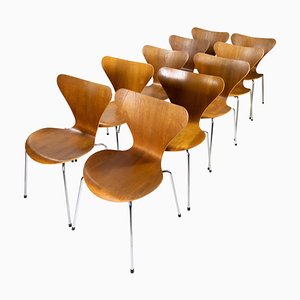 Chaises de Salle à Manger Modèle 3107 en Teck par Arne Jacobsen pour Fritz Hansen, Set de 12