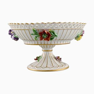Dresden Compote in Openwork Porcelain with Hand-Painted Flowers