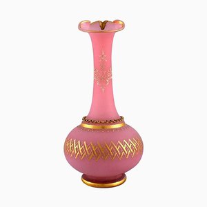 Große Vase aus mundgeblasenem Kunstglas in Rosa mit 24-karätigem Blattgold