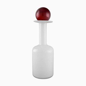 Vase / Bottle in White Art Glass with Red Ball by Otto Brauer for Holmegaard