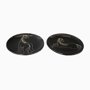 Mid-Century Ceramic Plates with Stylised Horses by Atelier Cerenne, 1950s, Set of 2