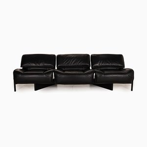 Black Leather Sofa by Vico Magistretti for Cassina