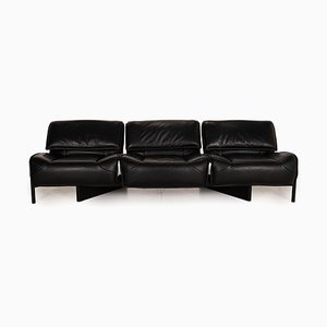 Schwarzes Ledersofa von Vico Magistretti für Cassina