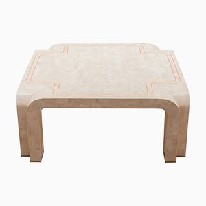 White Faux Marble Geometric Square Coffee Table, Italy, 1980s