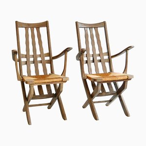 French Modernist Oak Garden Chairs, 1950s, Set of 2