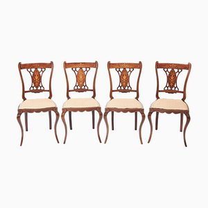 Antique Edwardian Rosewood Inlaid Dining Chairs, Set of 4