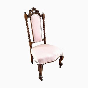 Chaise d'Appoint Victorienne Antique en Noyer Sculpté