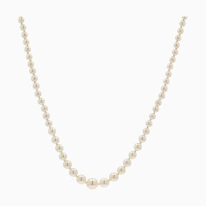 French & Japanese White Cultured Pearl Falling Necklace