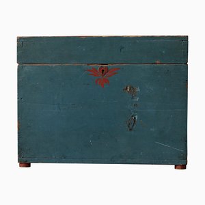 Schwedische blaue Kiste aus Kiefernholz, 19. Jh.