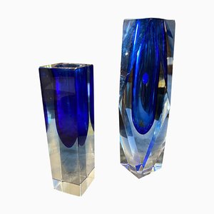 Mid-Century Modern Blue Murano Glass Vases from Seguso, 1970s, Set of 2