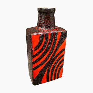 Deutsche Fat Lava Flaschenvase in Rot & Schwarz von Roth Keramik, 1970er