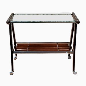 Vintage Glass and Brushed Metal Side Table on Wheels from Zuenelli, 1960s