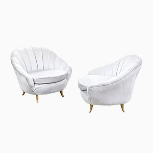 Armchairs with Cast Aluminum Feet and Fabric Coating by Isa Bergamo, 1950s, Set of 2