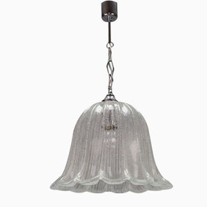 Lámpara colgante vintage en forma de campana de cristal de hielo y cromo de Hustadt Leuchten