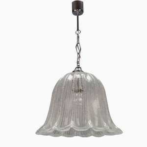 Lampe à Suspension en Forme de Cloche Vintage en Verre Givré et Chrome de Hustadt Leuchten