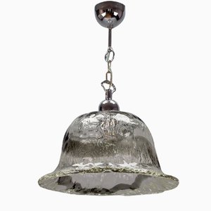 Lámpara colgante italiana en forma de campana de cristal de Murano helado y cromo