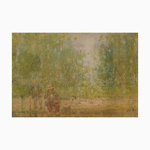 Deux Vieillards Assis, Milieu du 20ème Siècle, Pastel à l'Huile Impressionniste, William Mason, 1950s