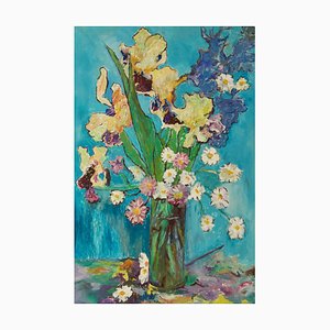 Fleurs, Fin du 20ème Siècle, Nature Morte, Pastel à l'Huile par Edwin Mendoza, 1990s