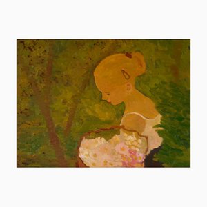 Jeune Femme avec Fleurs, Fin du 20ème Siècle, Huile Impressionniste, Alan Lambirth, 1985