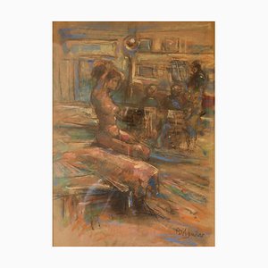 Dans L'Atelier Mardi, Mid-Century, bodegón desnudo, óleo de Michael Daguilar, 1943