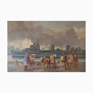 Wapping Group of the Thames, Mid 20th Century, Oil, Donald Blake, 1950