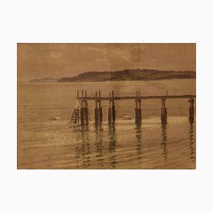 Pier, Mitte 20. Jh., Impressionistisches Ölpastell auf Papier von William Henry Innes, 1960er