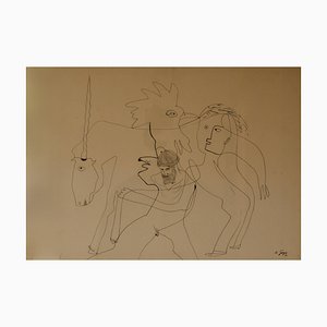 Pièce Abstraite, Fin 20ème Siècle, Homme Licorne et Poulet par George De Goya, 1976