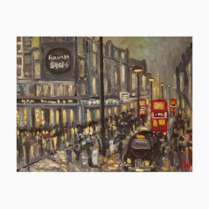 Shopping Rainy Night a Londra, opera impressionista, Michael Quirke, 1980