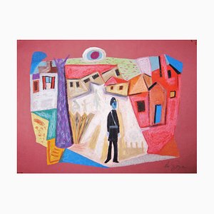 Abstract Policeman in Village, Mid 20th-Century, Mixed Media by George De Goya, 1950s