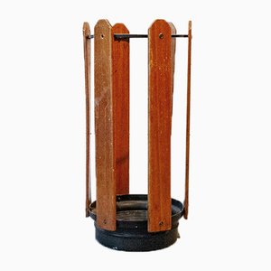 Umbrella Stand in Iron, Aluminum and Wood, 1950s