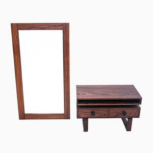 Specchio in palissandro con comò, anni '60, set di 2