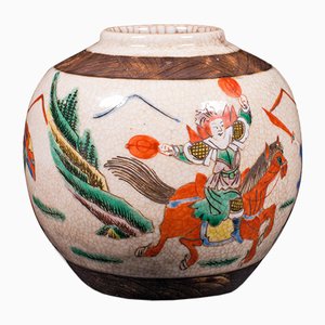 Jarrón japonés antiguo pequeño de cerámica del período Edo, década de 1850