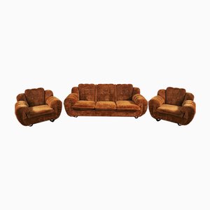 Samtsessel und Sofa Set, 1970er, 3er Set