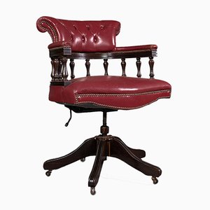 Vintage English Victorian Revival Captain's Chair in Leather, 1960s