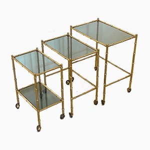 Stackable Trolleys in Brass & Faux Bamboo 1970s, Set of 3