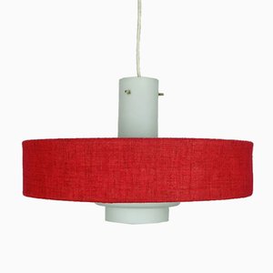 Mid-Century Modern Hanging Lamp in White Glass & Red Fabric, 1960s
