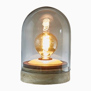 Lampada sferica in legno di pioppo e vetro fumé
