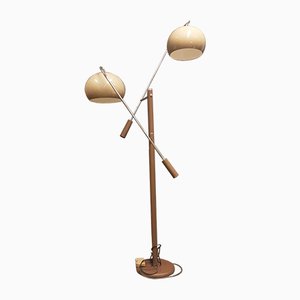Space Age Counterbalance or Counterweight Floor Lamp with 2 Mushroom Shades from Dijkstra Lampen, 1970s
